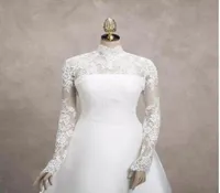 2016 High Neck Bridal Wraps Cheap Fashion Wedding Bridal Jackets Long Sleeve White Lace Wedding Wraps 5179954