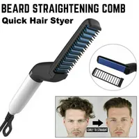 Hair Iron Heat Straightener Styler Men Curling Curler Electric Brush Beard Comb Professional Salon 2 in 1 Fast Heating Tool Set225R