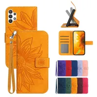 Cell Phone Cases Dome Cameras Funda Deluxe Sunflower Phone Leather Case For Samsung Galaxy Wide5 Wide6 Wide4 Jump 5G Jump2 A Quantum 3 2 Wallet Cover Coque P230317