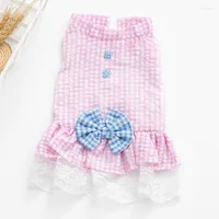 Cat Costumes Princess Lace Sleeve Fancy Dresses For Small Dogs Plaid Bow Tie Western Style Pet Clothes XXL Sweet Blue Kitten Skirt