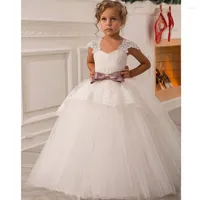 Flicka klänningar vit första helig nattvards klänning bollklänningar blomma flickor tyll bröllop fest prinsessan mantel filla enfant mariage de soiree