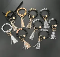 Black Fosted Wooden Bead Bracelet Keychain Moda Padrão Tassel Pingente Bracelets Mulheres Girl Key Ring Wrist Strap1490092