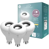 GE Lighting LED-högtalare inomhus flodlampa, mjukvit, Bluetooth-högtalare, ingen app eller Wi-Fi krävs, fjärrkontroll inkluderade 3 pack