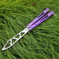 High quality theone purple titanium handle AB practice butterfly flick knife -swinging Knife camping knife Accessories can be 273J