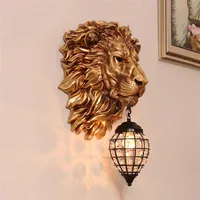 Lampada da parete in leone europeo in oro retrò lampade con pareti in cristallo vintage lampade con scarpa da letto per camera da letto lampade da parete interno AC260W