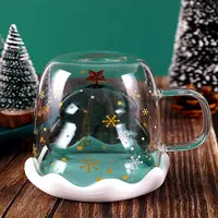 Christmas Tree Shaped Double Wall Coffee Glass Mug Cute Couple Cup Valentine's Day Romantic Birthday Gifts Mike mug282l