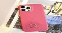 Rose Pink Cell Phone Case Women Luxury Designer Phone Cases For Iphone 13 Pro Max 11 12Pro Xs Max Xr Leather Grid Lines Phonecase 9760571