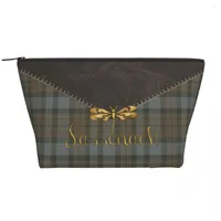 Cosmetic Bags Leather And Tartan Sassenach Dragonfly Pattern Travel Bag For Women Makeup Toiletry Organizer Beauty Storage Dopp Kit