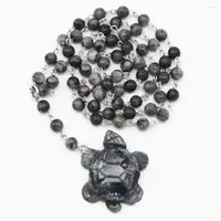 Chains Natural Stone Black Glitter Sculpture Tortoise Necklaces Pendants Sweater Chain Fashion Jewelry Making Accessories Wholesale 1PC