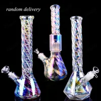 12&#039;&#039; Twisted Iridescent Glass Bong Colorful Swirl Hookahs with Downsteam Perc Beaker Base Water Pipe Dab Rigs Rainbow Smoking Shisha Accessories