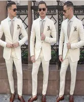 Men039s костюма Blazers Beige Blazer Pants Design Men Suit Groom Tuxedo Slim Fit Two Piece Custom Wedding Prod Blazer17942285
