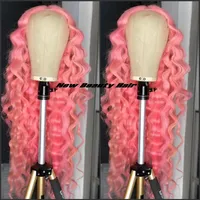 Hochqualität tiefe lockige rosa Spitze Perücken lang Brasilianer Voller Spitze Vorderperücke für Frauen Napnk Peruuca cabelo synthetische Haarperücke natürliche2869