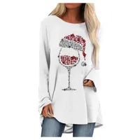 Женские блузки Женщины одетые вершины мода o шее рубашка с длинным рукавом вино спечатано в западной части миниатюрной футболки для коротких