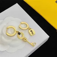2023 Designer Fen XX New AB Key Lock Rhinestone Style Brass Material Personalized Simple Versatile Earrings
