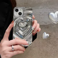 Mobiele telefoons Luxe elektropleren zilver 3D hartwater rimpel telefoonhoesje voor iPhone 14 13 12 11 pro max cases zachte siliconen schokbestendige shell Z0316