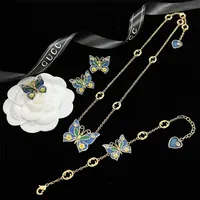2023 Designer New G family necklace Gujia new letter enamel color matching butterfly sweater chain bracelet earrings femininity jewelry