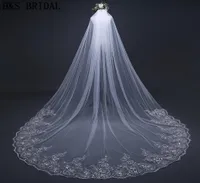 Crystals Wedding veils beaded long 1 layer cathedral lace edge bridal veils 2018 new designer 3m 4m veils wedding accessories6476329