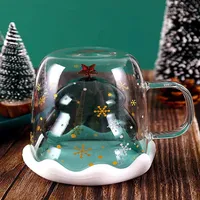 Christmas Tree Shaped Double Wall Coffee Glass Mug Cute Couple Cup Valentine's Day Romantic Birthday Gifts Mike mug304E