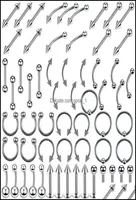 Jewelrystainless Steel Set Tongue Rings Body Piercing Eyebrow Belly Nose Nail Jewelry Aessories 120 Mixes Whole Drop Delivery 4389851