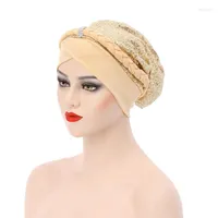 Ethnic Clothing 2023 Sequins Turban Caps For Women Braids India Hat African Aso Oke Headtie Muslim Headscarf Bonnets Turbante Mujer