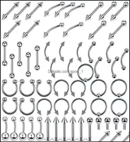 Jewelrystainless Steel Set Tongue Rings Body Piercing Eyebrow Belly Nose Nail Jewelry Aessories 120 Mixes Whole Drop Delivery 1283864