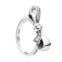 925 Sterling Silver Gorgeous bows RING Set Original Box for Pandora Luxury Fashion CZ Diamond Wedding Gift Ring230O