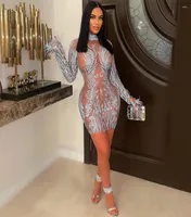 Casual Dresses Wishyear 2022 Sexy Party Club Outfits Sheer Mesh Long Sleeve Mini Dress Women Glitter Sequin Embellished Birthday7667564
