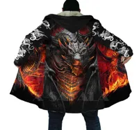 Men039s Wool Blends Viking Skull And Dragon Armor Tattoo Cross All Over 3D Printed Thick Warm Hooded Cloak For Men Windproof 5644499