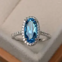 Wedding Rings High-end Luxury Colored Gemstone Inlaid Ring With Aquamarine Zircon Ladies Birthday Celebration Dinner Accessories
