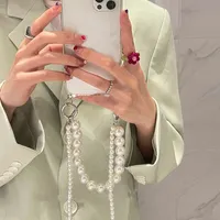 Cell Phone Cases Korean Pearl Bracelets Chain Case with Lanyard Aesthetic Luxury Case for iPhone 11 12 13 14 Pro Max XR X XS 7 8 plus Cover Z0316