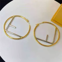 2023 Designer New letter plated two colors Earrings 5cm brass 925 silver needle earrings female