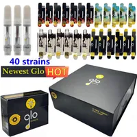 GLO carts Tap Vape Cartridges 0.8ml 1ml Tank Atomizer Ceramic Coil Empty cartridge 510 Thread Thick Oil screw tops 40 colors with Magnetic Display box
