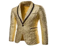 Shiny Gold Sequin Glitter Embellished Blazer Jacket Men Nightclub Prom Suit Men Blazer Costume Stage Clothes4490303