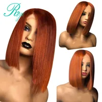 Side part auburn copper red brazilian full Lace Front Wig Short Bob Lace Front simuliaton Human Hair Wigs For Black Women229l