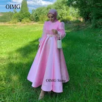 Party Dresses OIMG Modest A Line Thick Satin Bride High Neck Long Sleeves Ankle Length Saudi Arabic Women Evening Prom Dress