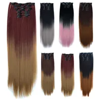 Set Hairpiece Clip 6 Piece Straight Color Gradient Hair 16 Card