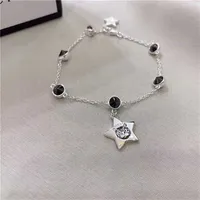 2023 Designer New Fashion jewelry Gujia S925 silver simple style five pointed star cat black spinel bracelet for men and women