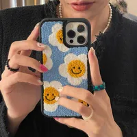 Cell Phone Cases INS Korean Plush Embroidery Smiley Sunflower Phone Case For iPhone 14 13 11 12 Pro Max X XR XS Max 7 8 Plus Soft Silicone Cover Z0316