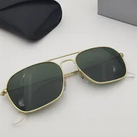 Classic Square Metal frame double bridge design Mens Sunglasses Women Fashion Sun glasses Glass lenses de sol gafas included box a314d