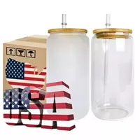 nichiorve Water Bottles 16oz Sublimation Glass Mugs Cup Blanks With Bamboo Lid Frosted Beer Can Glasses Snow Globe Tumbler Mason Jar Plastic Straw