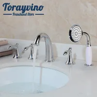Bathroom Sink Faucets Shower Faucet 3 Pcs Chrome Brass Set With Hand Banyo Lavabo Musluk Deck Mounted Mixer Handle Taps