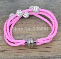 Charm Bracelets Multilayer Leather Bracelet Magnetic Buckle Braided Rhinestone Bead Friendship Strand For Women Boho Beach Jewelry
