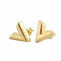 Luxury Charm gold earrings women fashion jewelry titanium steel never fade ear cuff silver stud earring goddess letter designer v 2380