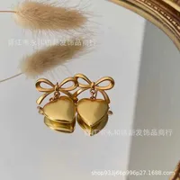 Brand earrings Korean New Celi Gold Bowknot Love Pendant Earrings Sweet Gentle Cute Temperament Female