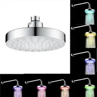 Round 6 Inch Stainless Steel Bathroom RGB LED Lamp Shower Head Temperature Sensor Rainfall Shower Head With Color Cha240S