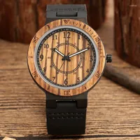 Relojes de pulsera reloj de madera de madera excelente círculo digital digital escala de precisión cuarzo de cuero macho reloj reloj de reloj rellójido militar hombre