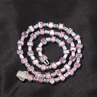 체인 프리웨어 6.5mm 초커 목걸이 아이스 아웃 블링 핑크 흰색 사각형 입방 식 지르코니아 여성 링크 체인 힙합 보석 선물
