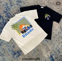 Men's T-shirts Rhude Summer Coconut Tree Racing High Street Leisure Loose Round Neck Couple Short Sleeve