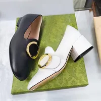 Women Dress Shoes designer shoes letter spring autumn 100% leather Belt buckle Woman high heels heel cowhide Metal buckle lady heeled boat shoe Large size 35-42 with box