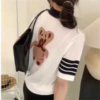Cheap Clothing Pants 50% Off Classic college style short polo collar black and White Embroidery bear knitted T-shirt ice silk half sleeve top summer